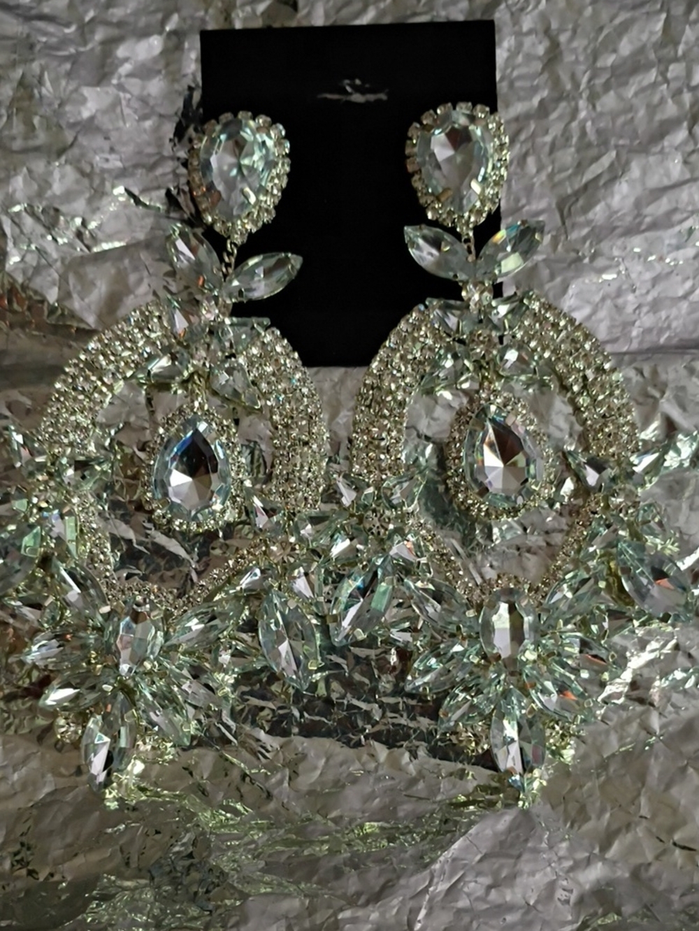 Crystal Teardrop Statement Earrings - Silver-Tone